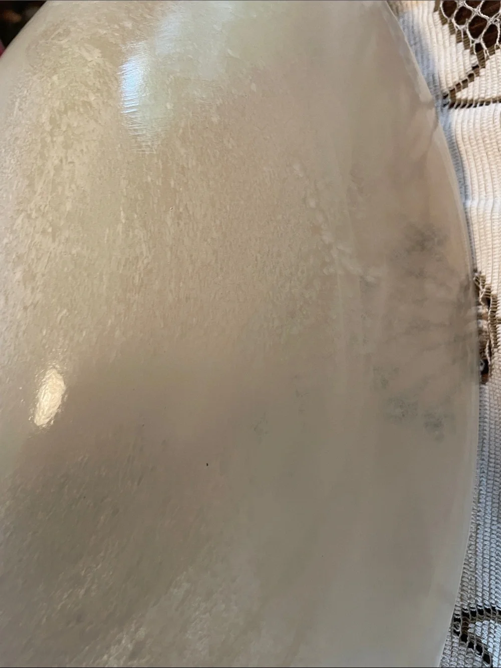 White Opal Iridescent Glossy Decorative Curved Glass Fruit Bowl Pearl Beige
